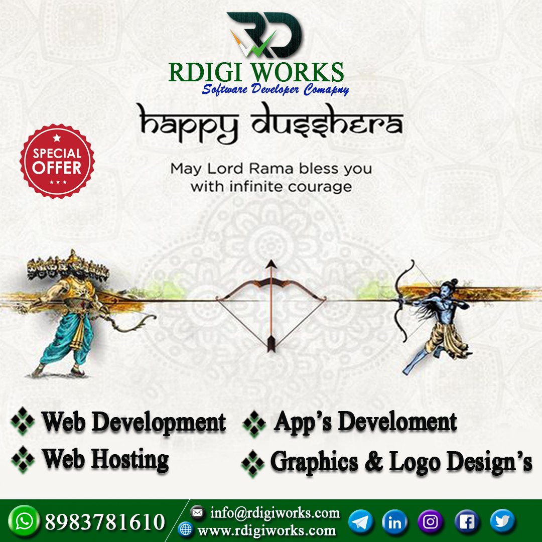 Best wishes to Happy Dussehra. Make your own business website and android apps.. Today Special offers..